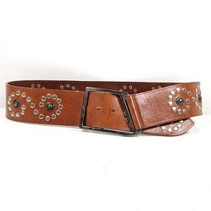 Vintage Avignon Made in USA Wide Leather Hip Belt Studded Brown Size Small